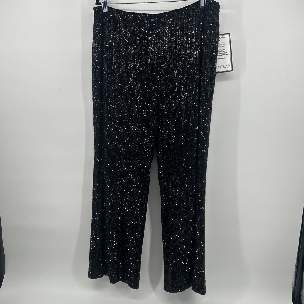 NWT MSK Women's Size XLP Black Sequin Pants Sparkly Party Evening Date Night